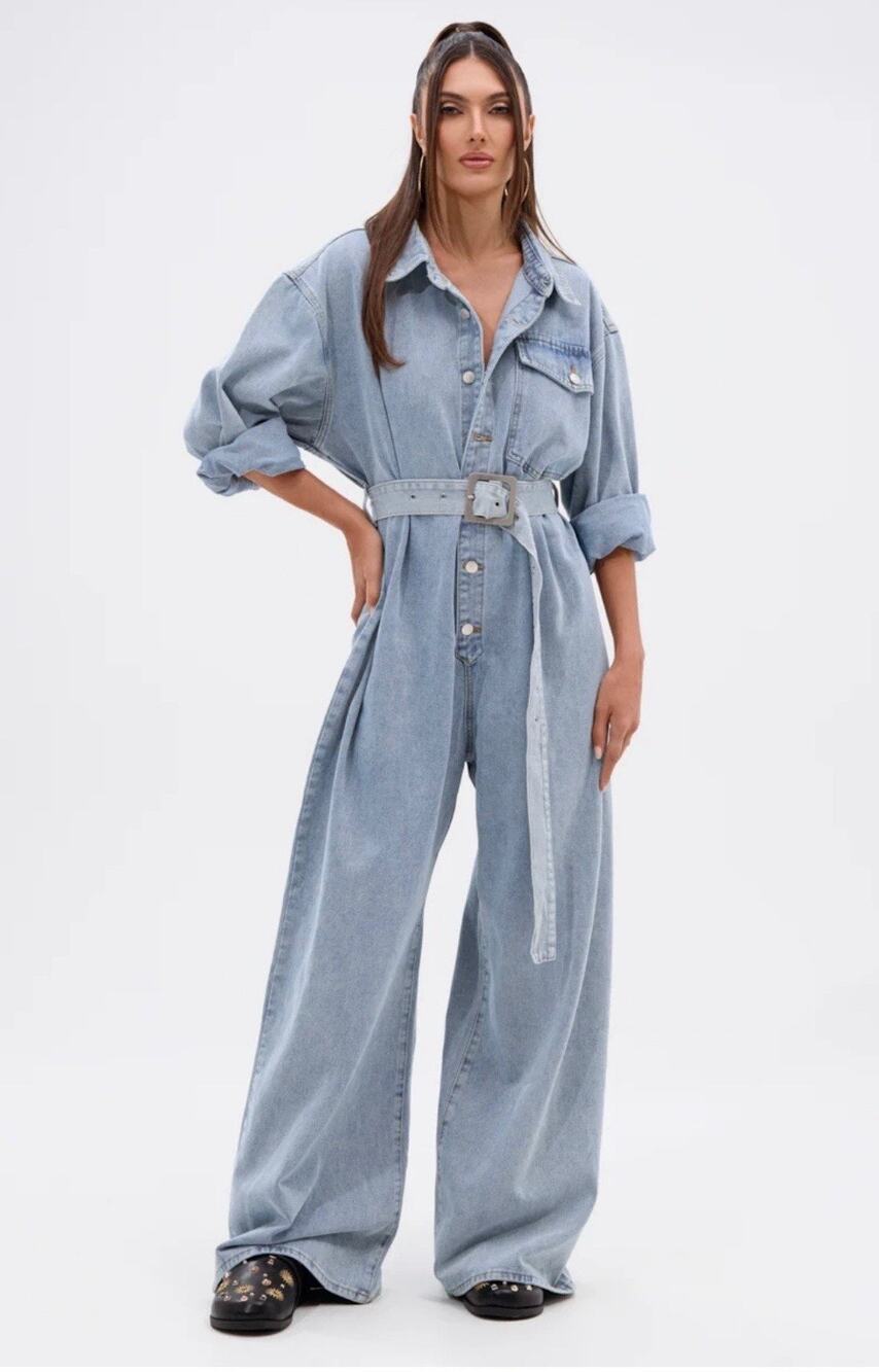 Akira Not Today Extreme Oversized Denim Jumpsuit Sz S/M NWT